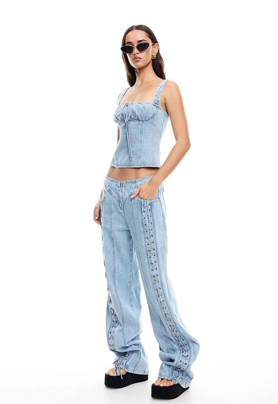 Lioness Women's Daydream Tie-Up Jeans | High Waist Denim Pants