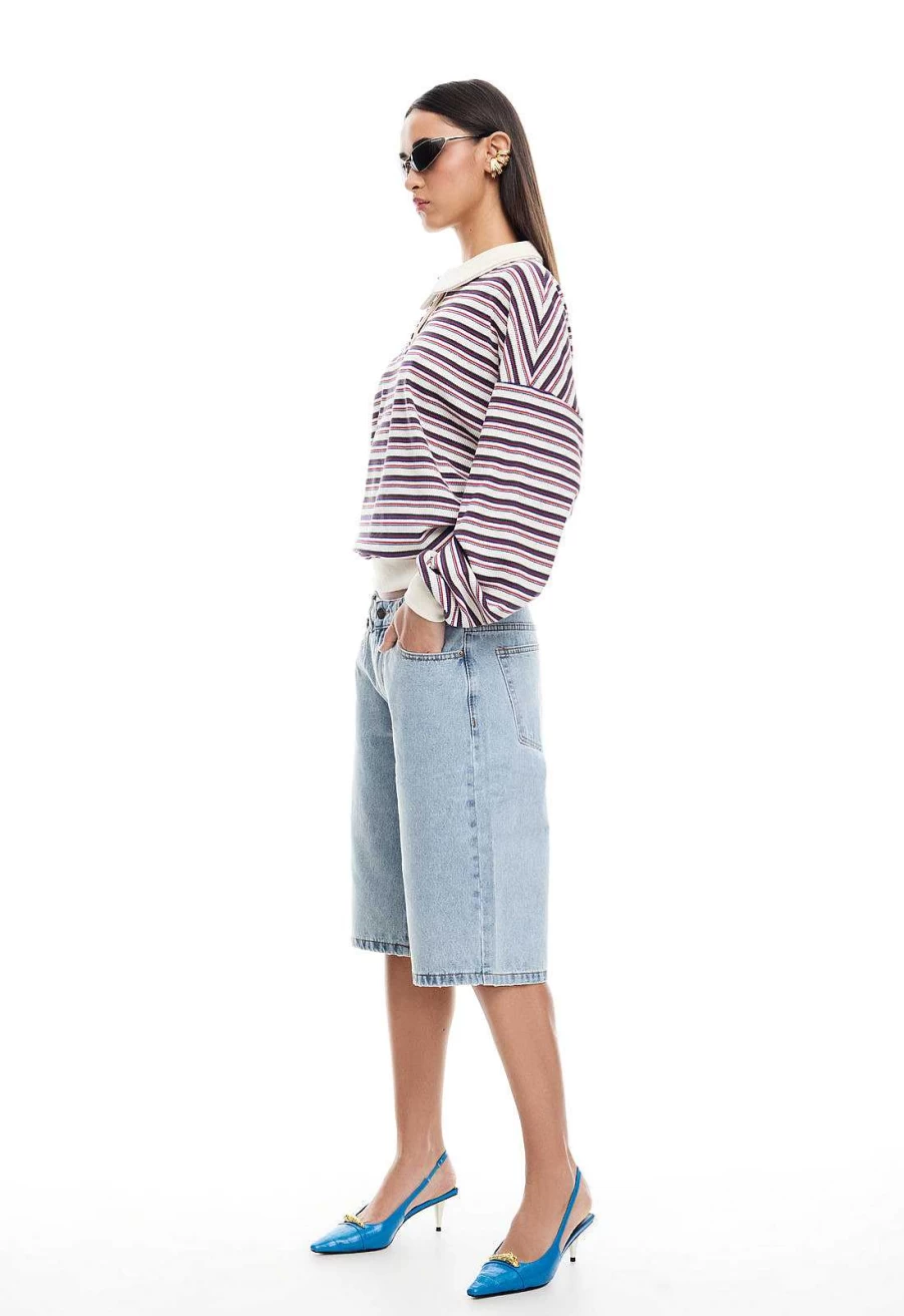 Lioness Women's High-Waisted Distressed Denim Jorts Shorts