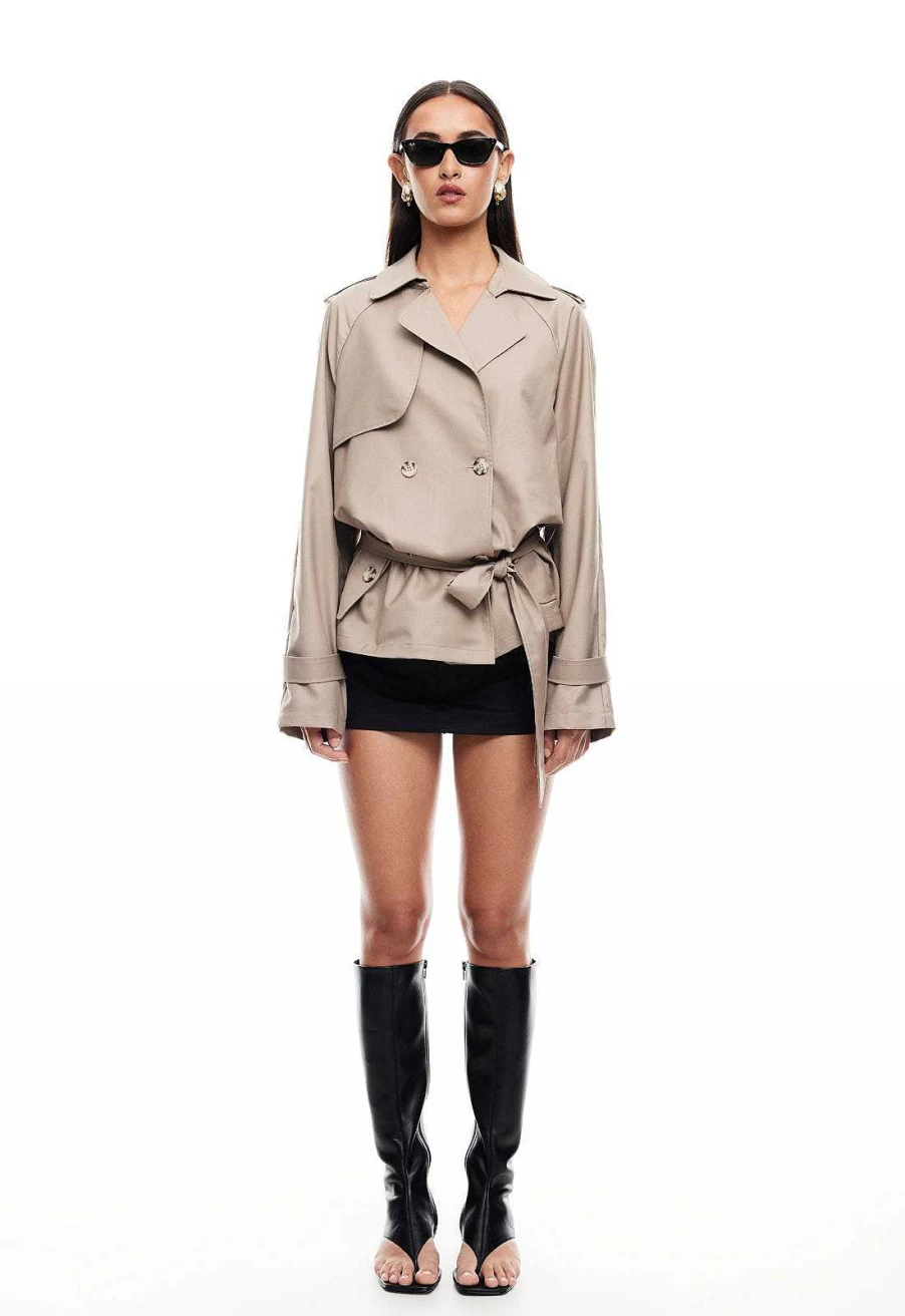 Lioness Women's Cropped Trench Coat | Classic Short Spring Fall Jacket
