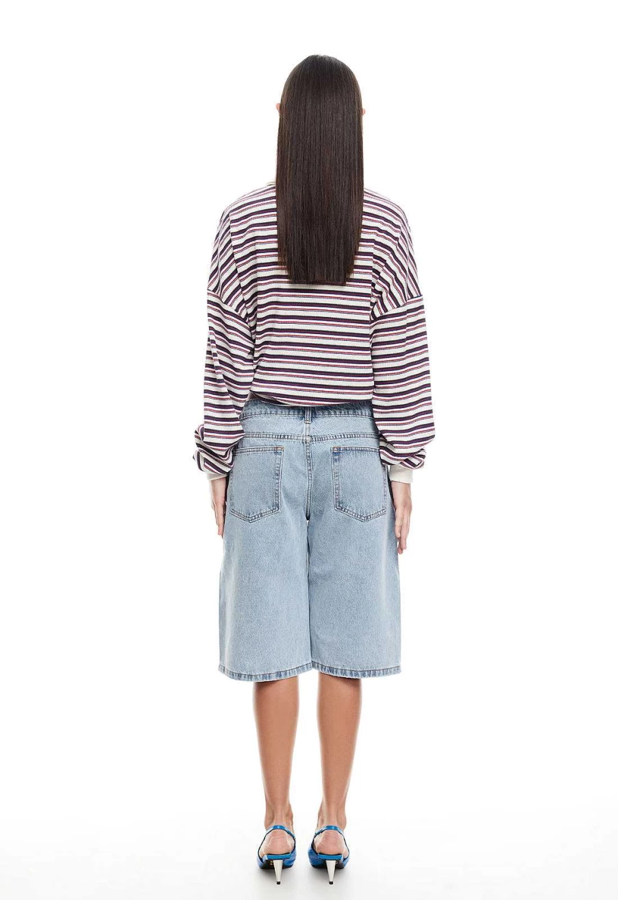 Lioness Women's High-Waisted Distressed Denim Jorts Shorts