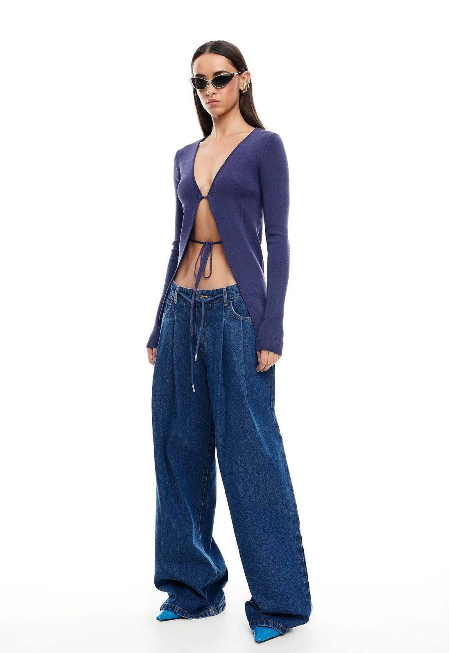 Lioness Women's Slouchy Tie-Up Detail High-Waisted Bootcut Jeans