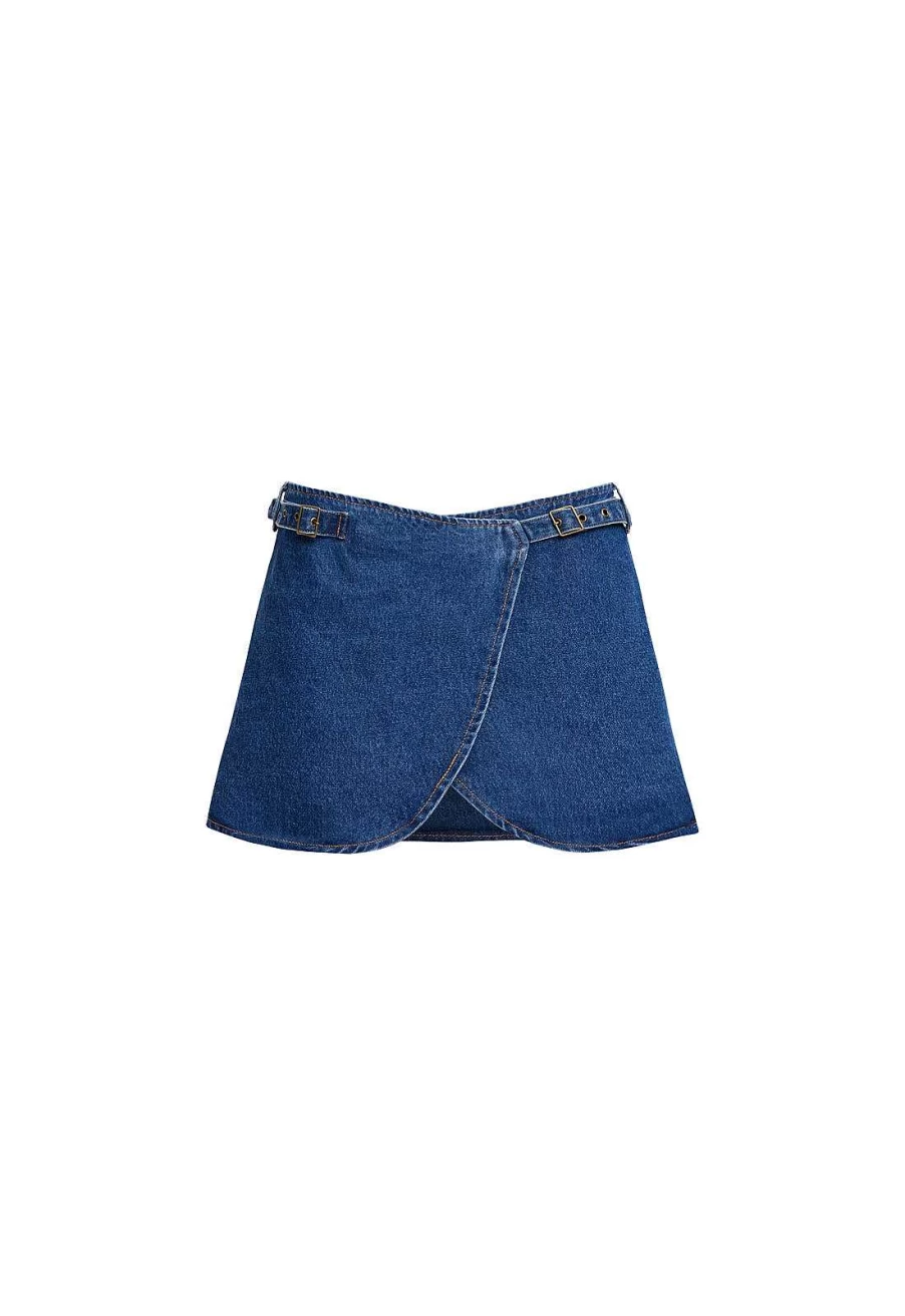 Lioness Women's Anja High Waisted Mini Skirt - Stylish Stretch Denim A-Line Short Skirt