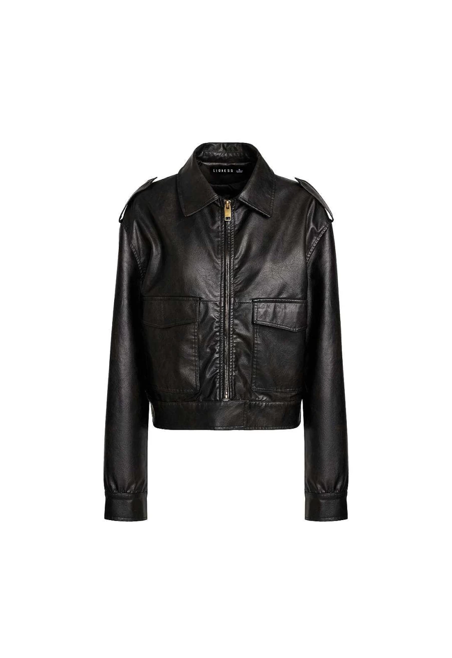 Lioness Women's 80s Retro Bomber Jacket | Faux Leather Vintage Coat