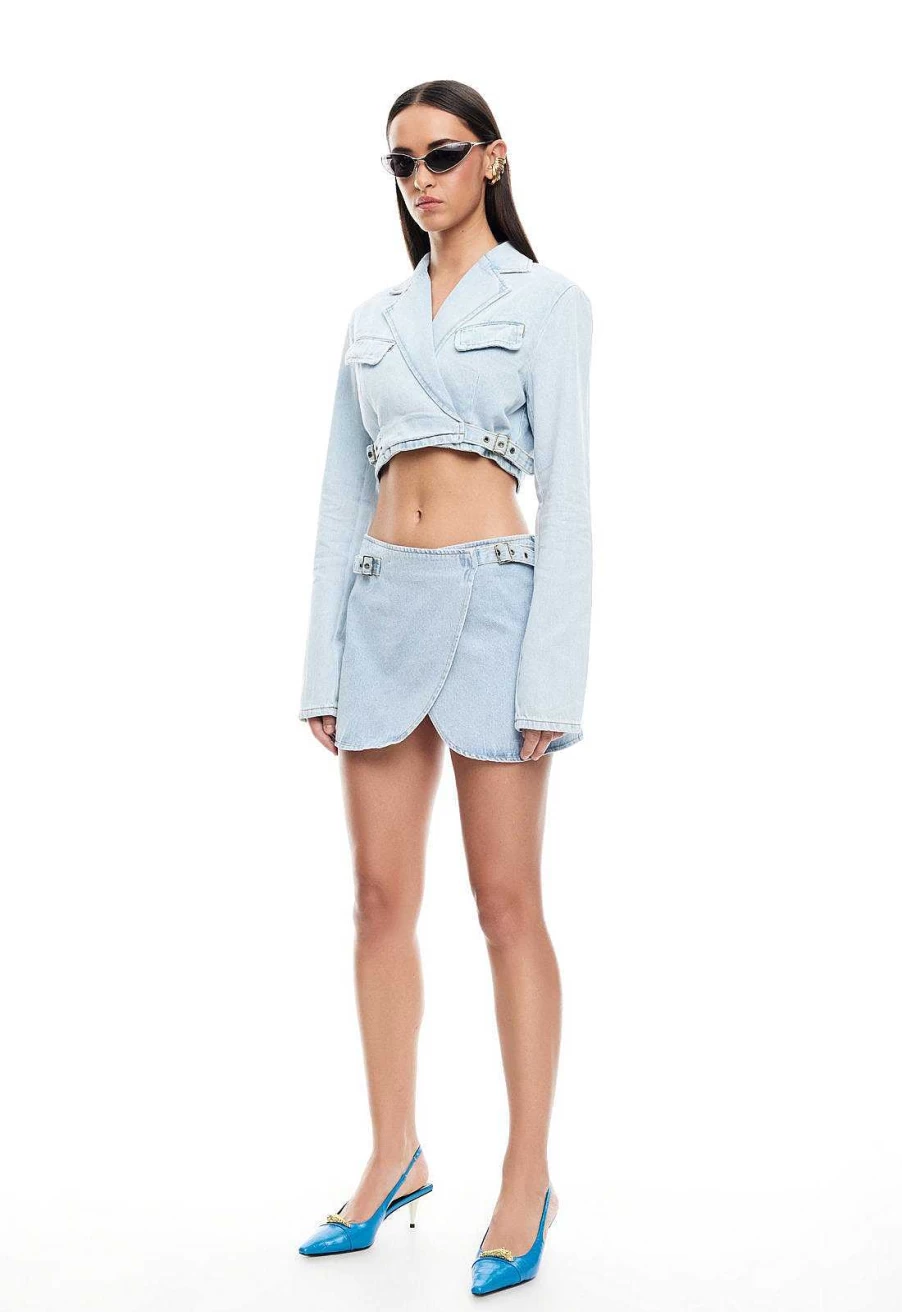 Lioness Women's Anja High Waisted Mini Skirt | Stylish Stretchy Denim Short Skirt for Everyday Wear