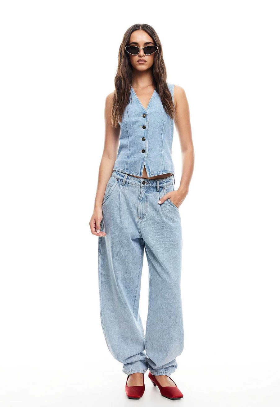 Lioness Women's Distressed Denim Vest - Stylish Casual Jean Waistcoat for Everyday Wear
