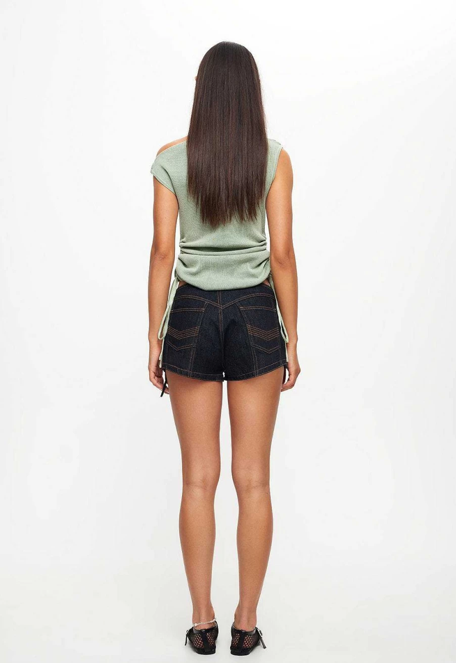 Lioness Women's Daydream High-Waisted Mini Shorts | Summer Casual Stretch Denim Shorts